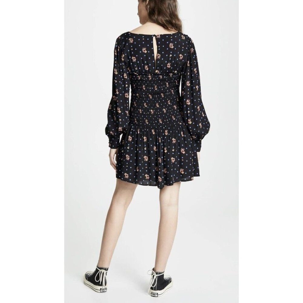 Free People Mini Dress Medium Black Blue Long Sleeves - Picture 3 of 13